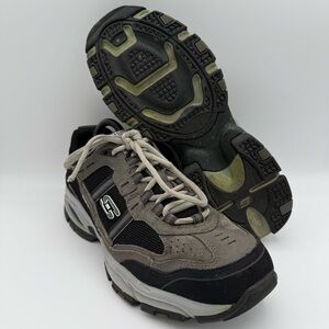 Men’s Skechers Gray Black Men's Vigor 2.0 Trait Leather Trail Walking Shoes 9.5